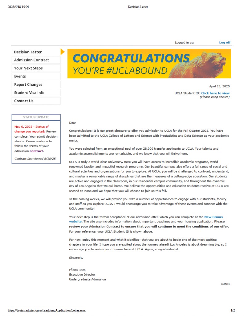 Y 同学 UCLA Data Science 录取通知(Fall 2025)